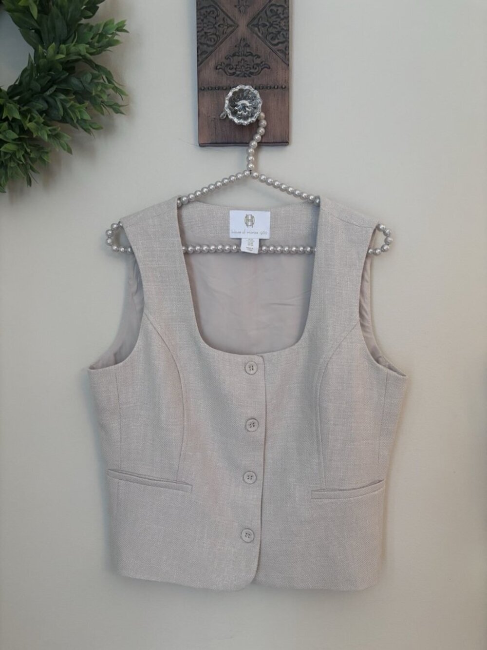 House of Harlow 1960 Womens Size M Textured Waistcoat Vest Beige